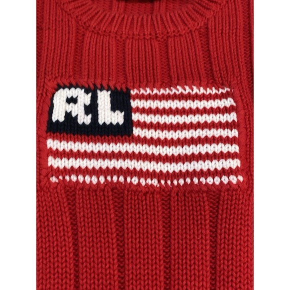 VTG Polo Jeans Co Ralph Lauren Knit Cable Red American Flag Sweater Women L - Picture 2 of 7